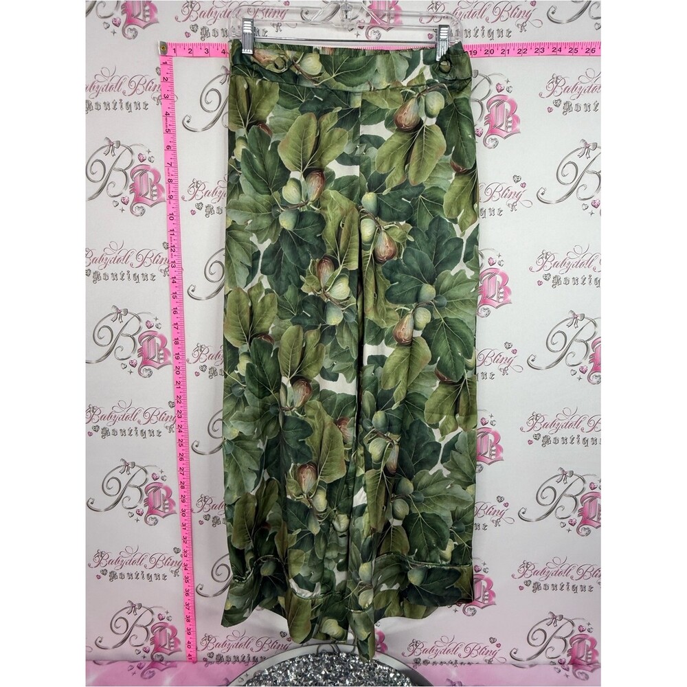 KEY CLOTHING pants Wide Leg Green Botanical-Print Pants